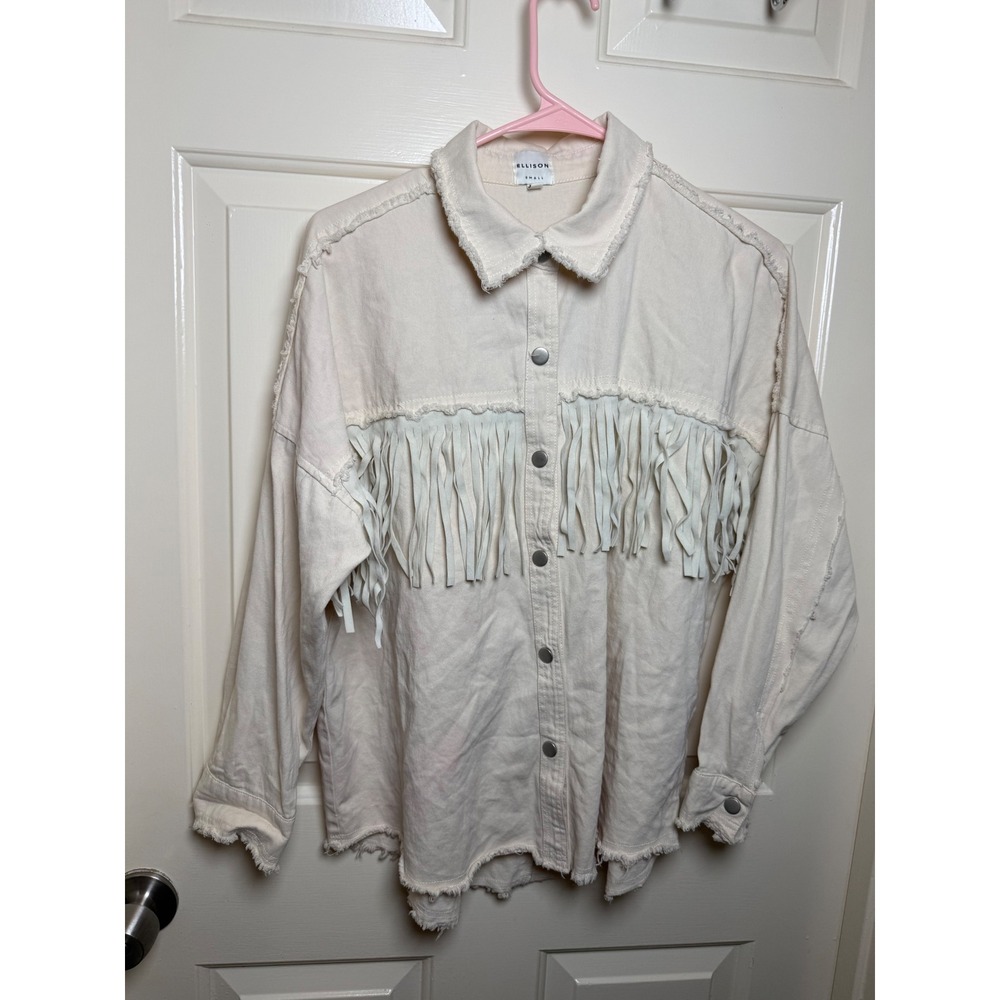 Ellison Cream Denim Fringe Western Shacket Jacket